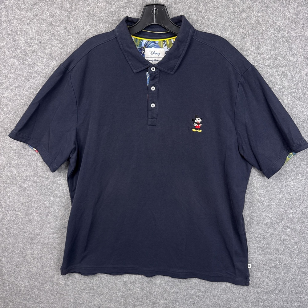 Tommy Bahama Disney Polo Shirt XXL Navy Blue Mickey Mouse Supima Cotton Tropical
